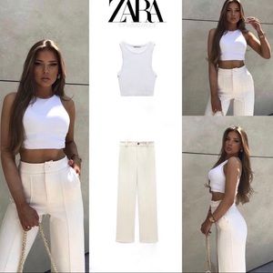 Zara - White cropped ribbed tank top